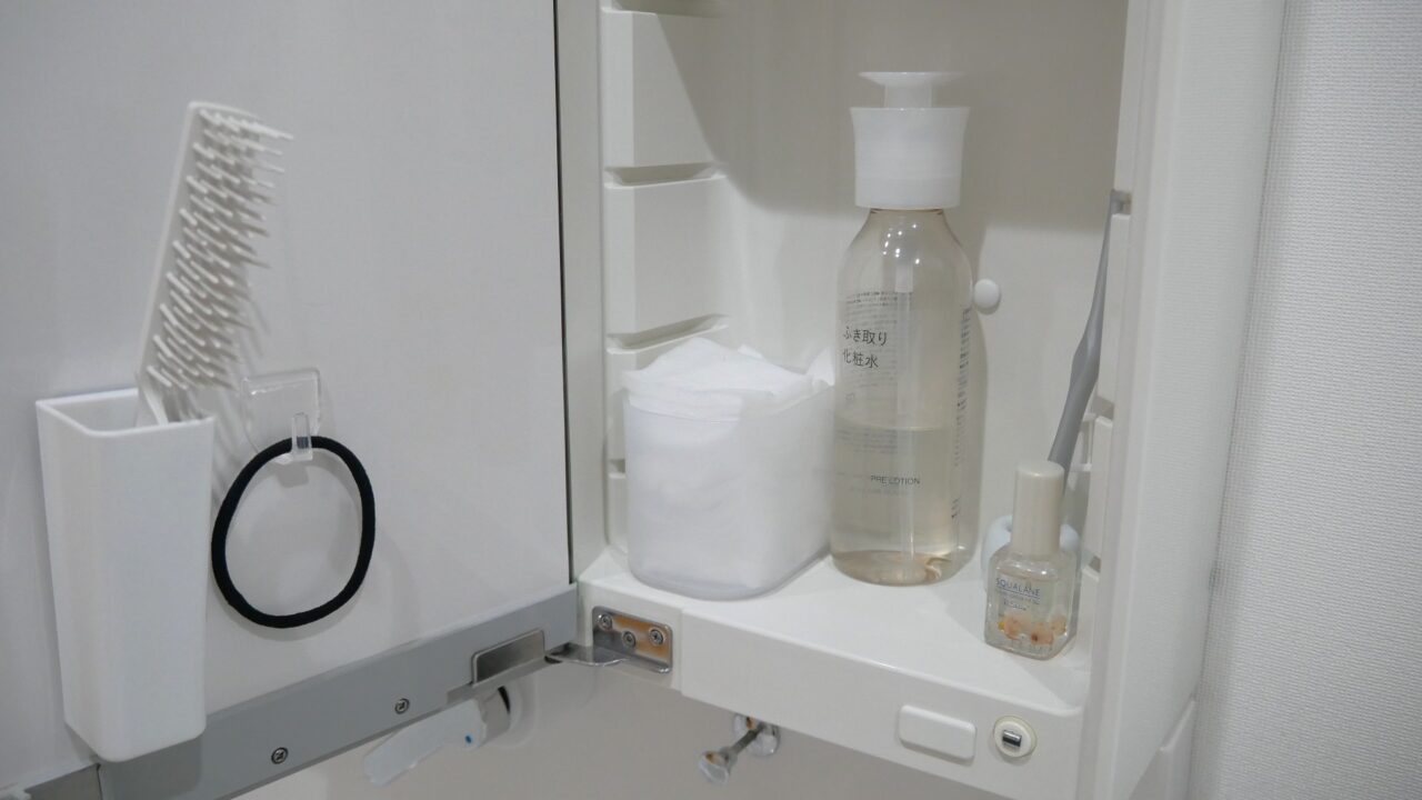 鏡裏収納に最小限の物を置いた状態の様子。